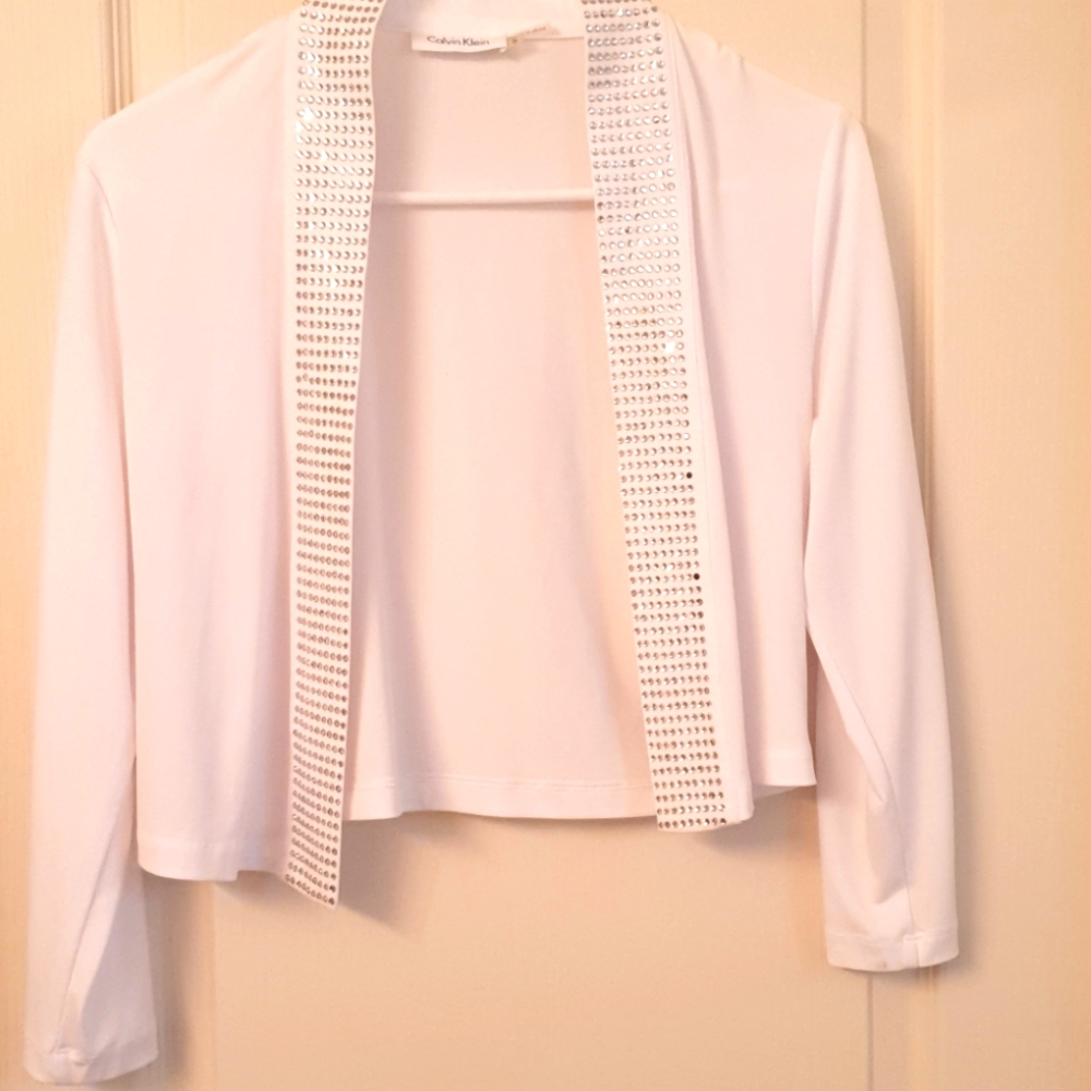 Calvin Klein Small White Shrug with Rhinestone Accent